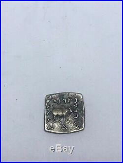 Ancient Indo-greek Ar Silver Square Hemiobol Coin Elephant