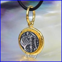 Ancient Pagoda Elephant Coin Repro Pendant & Gold Vermeil Sterling Silver 4.51 g