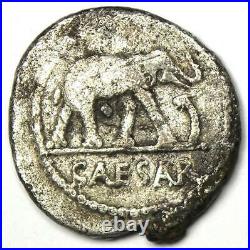 Ancient Roman Julius Caesar AR Denarius Elephant Coin 48 BC Fine Condition