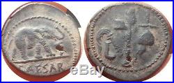 Ancient Roman Silver Elephant Denarius Coin of Julius Caesar-49 BC