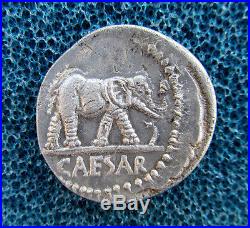 Ancient Roman Silver Elephant Denarius Coin of Julius Caesar 49 BC very rare