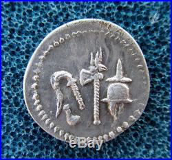 Ancient Roman Silver Elephant Denarius Coin of Julius Caesar 49 BC very rare