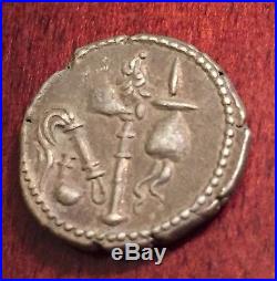 Ancient Silver Roman Coin Julius Caesar 55BC Pontificus Maximus Elephant Serpent