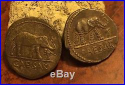Ancient Silver Roman Coin Julius Caesar 55BC Pontificus Maximus Elephant Serpent