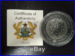 Antique African Ounce Elephants 2013 Ghana 5 Cedis 1 oz. 999 Ag Silver Coin