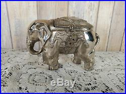 Antique Elephant Still Bank Silver Nickel Plated Metal Coin