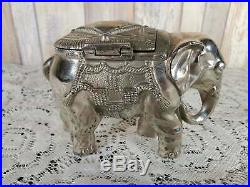 Antique Elephant Still Bank Silver Nickel Plated Metal Coin