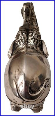 Antique South Asian Coin Silver Elephant Betel Nut Box. Finely Engraved. Signed