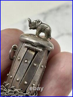 Antique Sterling Silver Mesh Chatelain Coin Purse With/ Elephant Figural Lid