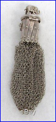 Antique Sterling Silver Sovereign Coin India Elephant Mesh Purse