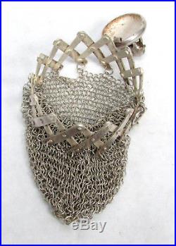 Antique Sterling Silver Sovereign Coin India Elephant Mesh Purse