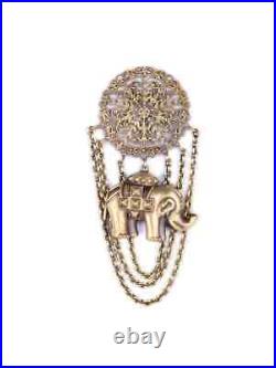 Attractive Elephant with Chain Design Vintage Style High Finish Brooch In 925 SS