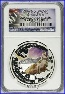 Australia Antarctic Territory Series Elephant Seal 2015 1oz Ngc Pf70 Coin Uc Er