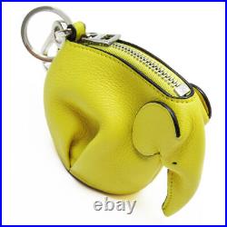 Auth LOEWE Animal motif elephant charm Coin case Yellow leather/metal w0571g
