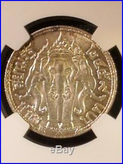 BE2459(1916) Thailand Silver Baht coin NGC UNC Details Elephant
