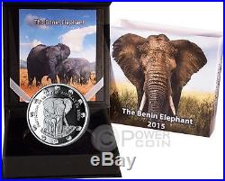 BENIN ELEPHANT Proof Protection Nature 2 Oz Silver Coin 1500 Francs Benin 2015