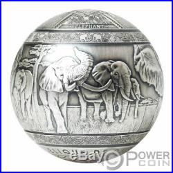 BIG FIVE ELEPHANT Spherical 1 Kg Kilo Silver Coin 1000 Francs Djibouti 2020