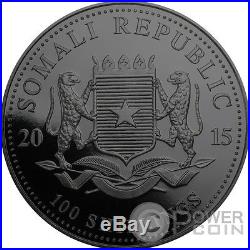 BURNING ELEPHANT Black Ruthenium 1 Oz Silver Coin 100 Shillings Somalia 2015