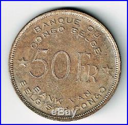 Belgian Congo 1944 50 Francs African Elephant Silver Coin Higher Grade