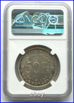 Belgian Congo 1944 Elephant 50 Francs NGC AU55 Silver Coin