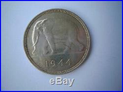 Belgian Congo 1944 Elephant 50 Francs Silver Coin