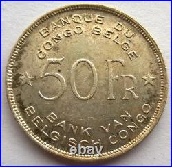 Belgian Congo 1944 Elephant 50 Francs Silver Coin