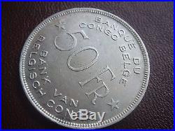 Belgian Congo 1944 year 50 Francs Silver Elephant Africa Colonie coin WWII