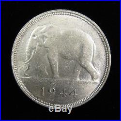 Belgian Congo Silver 50 Francs 1944 scarce and popular Elephant crown-sized coin