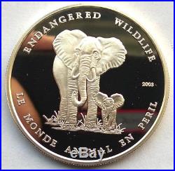 Benin 2003 Elephant 1000 Francs Silver Coin, Proof