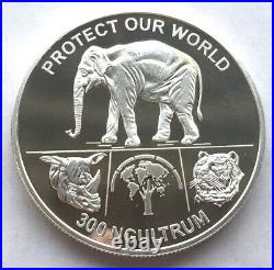 Bhutan 1993 Elephant Rhino Tiger 300 Ngultrums Silver Coin, Proof