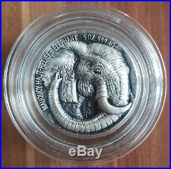 Big Five 5 Oz Elephant 5000 Francs Ivory Coast 2017 Silver Coin + Box