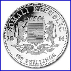 Bullion coin 100 Shillings Somalie 2014 1 once argent pur 999,9 Eléphant