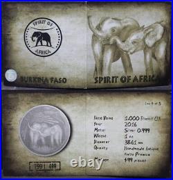 Burkina Faso 2016 African Wildlife Elephant Antique Finish Silver Coin