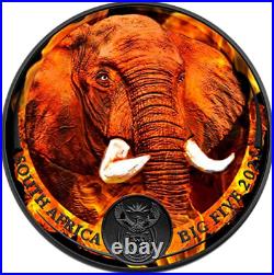 Burning Elephant Ruthenium Big Five Series 1oz Silver Coin South Africa 2021