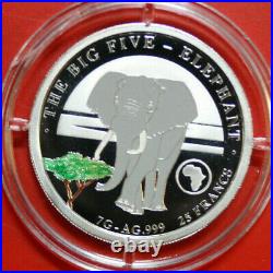 Burundi 25 Francs 2019 Big Five-Elephant 1/4 Uz Silber Colored #F4143 rare