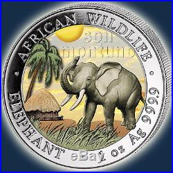 COA # 10 2017 Somalian ELEPHANT DAY & NIGHT Silver 2 Coin Set AFRICAN WILDLIFE