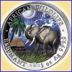 COA # 11 2017 Somalian ELEPHANT DAY & NIGHT Silver 2 Coin Set AFRICAN WILDLIFE