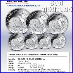 COA #19 AFRICAN WILDLIFE First Strike SILVER Coin Set 2018 Somalia Elephant