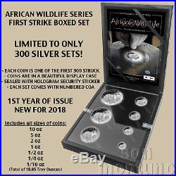 COA #1 AFRICAN WILDLIFE First Strike SILVER Coin Set 2018 Somalia Elephant
