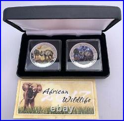 COA- 2017 Somalian ELEPHANT DAY & NIGHT Silver 2 Coin Set AFRICAN WILDLIFE