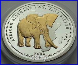 CONGO 2006 10 FRANCS AFRICAN ELEPHANT 1 Oz 999 SILBER SILVER GILDED RARE