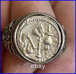 Caesar Denarius Elephant Coin REPRO Sterling Silver Coin Ring Adjustable Reverse