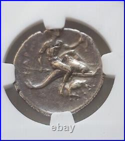 Calabria, Taras Didrachm NGC Choice VF Ancient Silver Coin Elephant rv