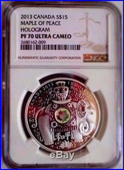 Canada 2013 $15 Maple Of Peace Elephant Proof Hologram Ngc Pf70 Uc Silver Coin