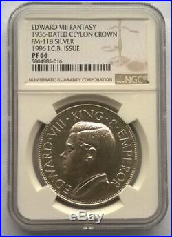 Ceylon 1936 Elephant Edward VII Crown NGC PF66 Silver Coin, Proof