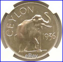 Ceylon 1936 Elephant Edward VII Crown NGC PF66 Silver Coin, Proof