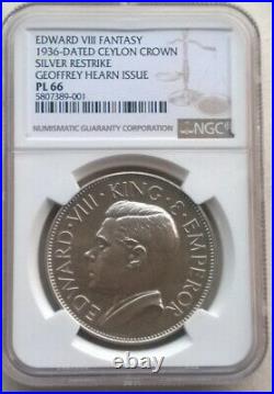 Ceylon 1936 Elephant Edward VII Restrike Crown NGC PL66 Silver Coin, Proof