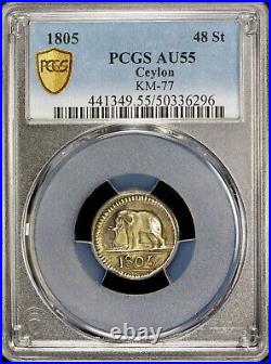 Ceylon 48 Stivers 1805 Elephant PCGS AU55, Pretty