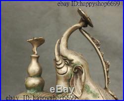 China Dyansty Palace Silver Feng shui Wealth Elephant Ruyi Gourd Coin Set Statue