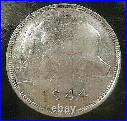 §§ Coin / Piece Congo Belge 50 Francs Elephant 1944 Argent §§